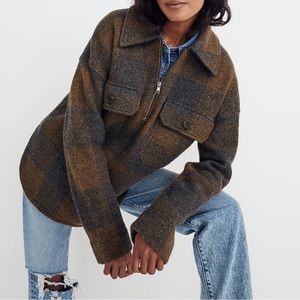 Boiled Wool Half-Zip Popover Sweater in Buffalo Check